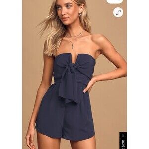 Lulus Navy Inez Tie Front‎ Romper Size Medium